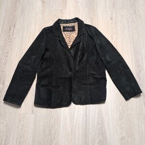 Hypo Active Black Suede Genuine‎ Leather Blazer Womens 1X Leopard Print Lined